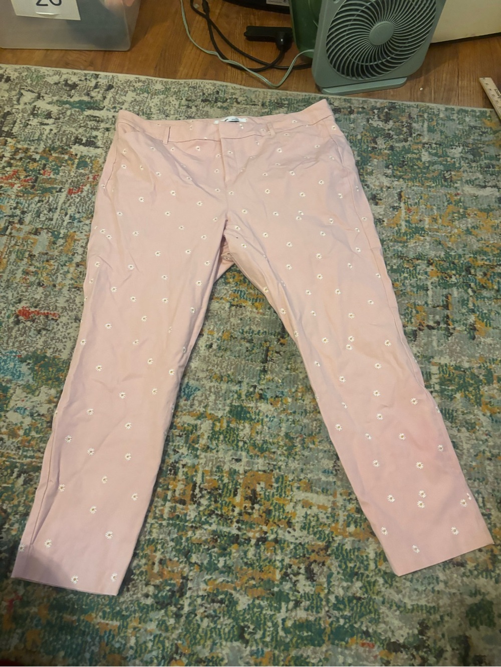 Old Navy Pink Embroidered Floral Ankle Pants